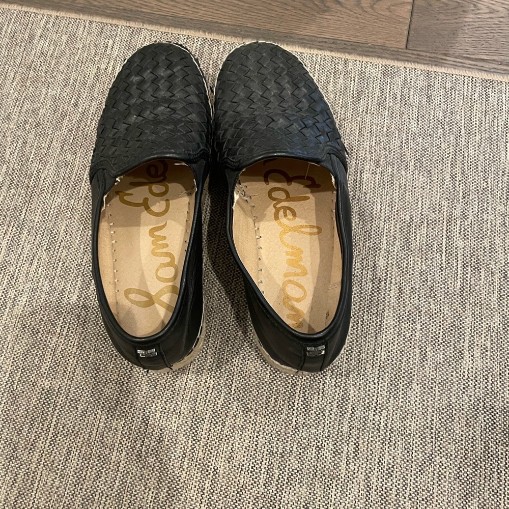 SAM EDELMAN Woven black platform espadrilles